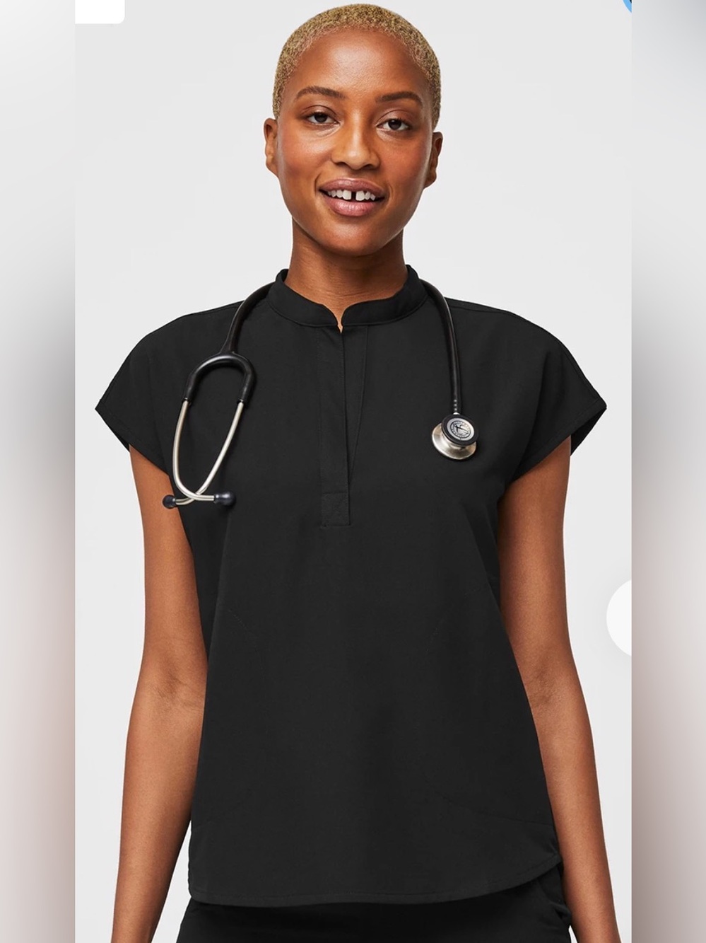 Figs Rafaela Black Mandarin Collar Tunic Scrub Top with Slant Pockets Medium